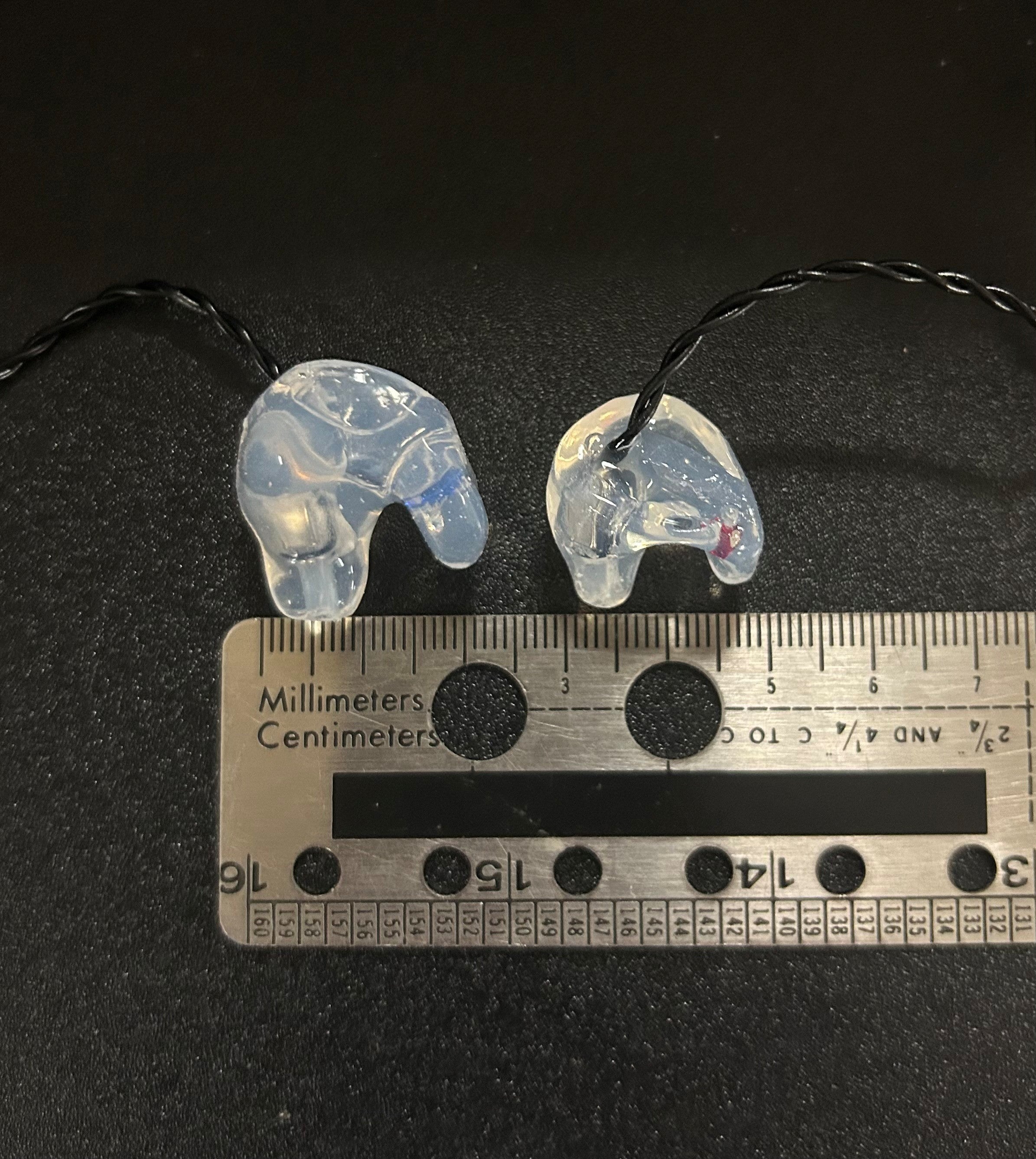 Size comparison of the CE30-L vs. the CE30-M semi-custom driver earpieces.